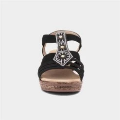 Softlites Womens Black Slip On Wedge Sandal